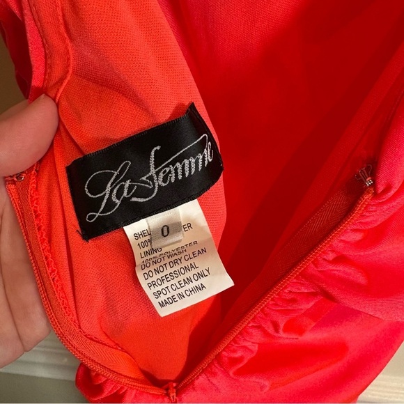 La Femme 29020 Plunging V-neck Ruched Prom Sheath Dress Neon Coral 0 - Picture 10 of 14